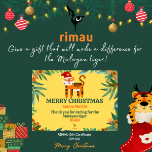 A colourful Christmas tiger themed certificate after donating RM100.